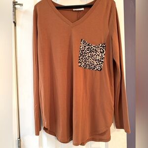 Zenana gold shirt with leopard print pocket
